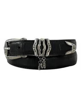 Brighton Black gator embossed leather belt Women’s XS 26 Western Heart Charms